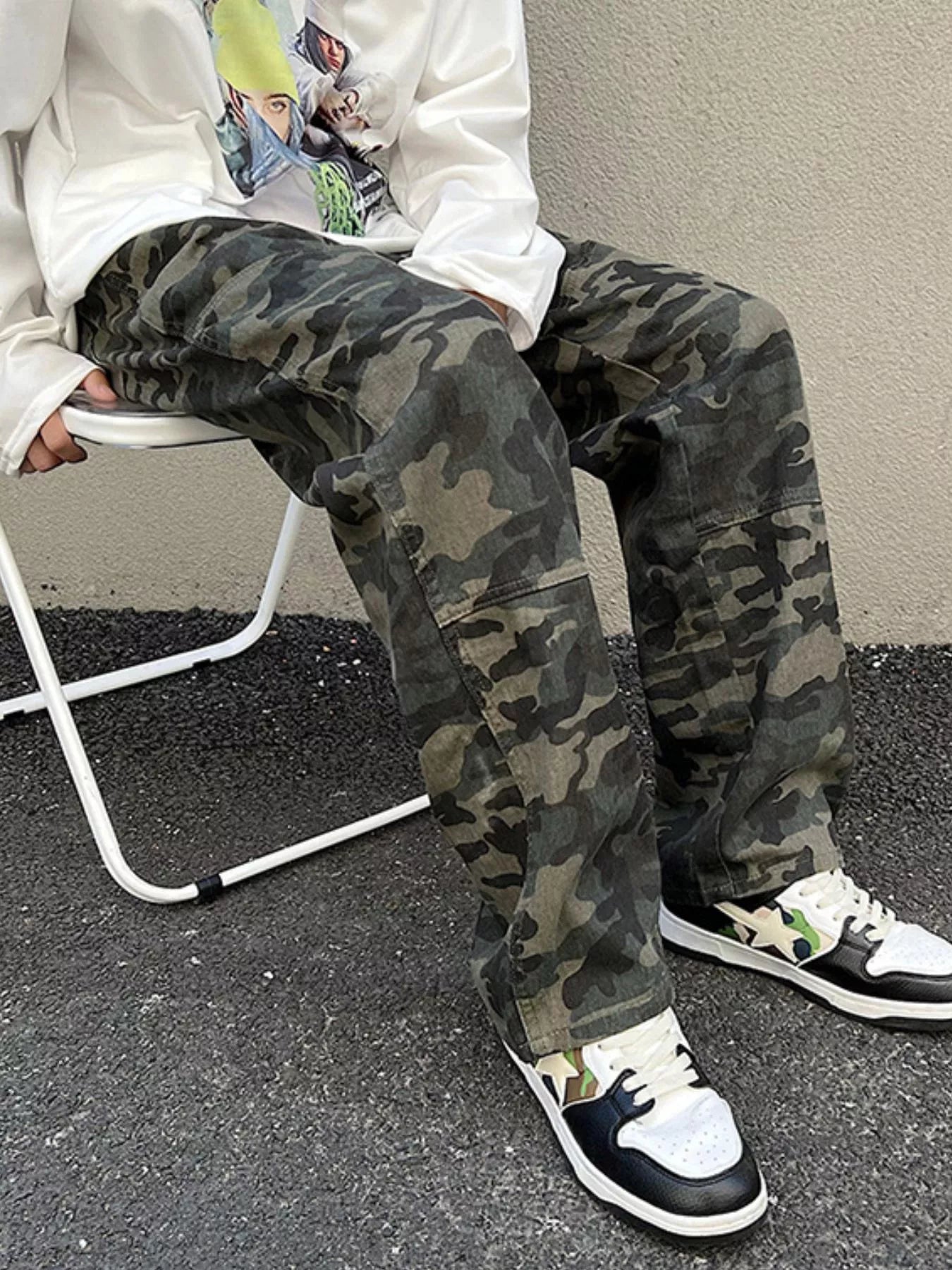 Men's Full Size Camouflage Loose Fit Jeans Plus Wize