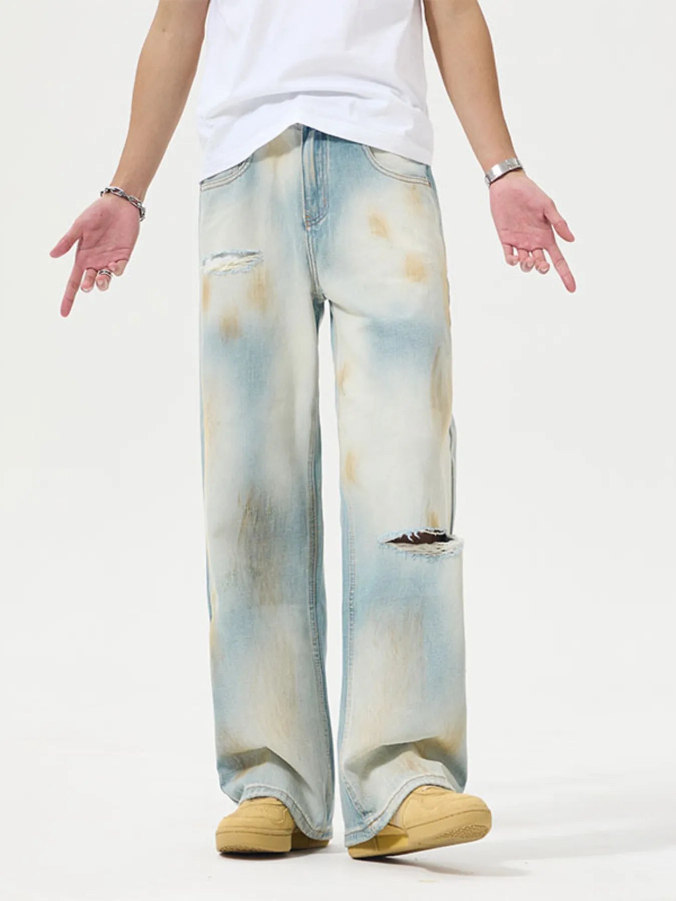 Men's Distressed Wide Leg Jeans