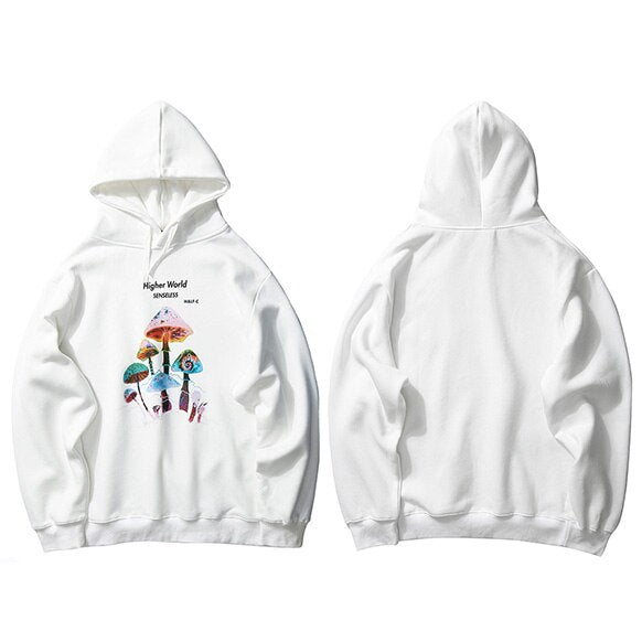 Men Hip Hop Streetwear Rainbow Mushroom Hoodie Sweatshirt Fleece Winter Harajuku Hoodie Pullover Cotton Hooded Sweatshirt