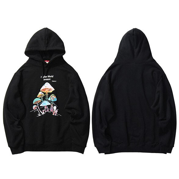 Men Hip Hop Streetwear Rainbow Mushroom Hoodie Sweatshirt Fleece Winter Harajuku Hoodie Pullover Cotton Hooded Sweatshirt
