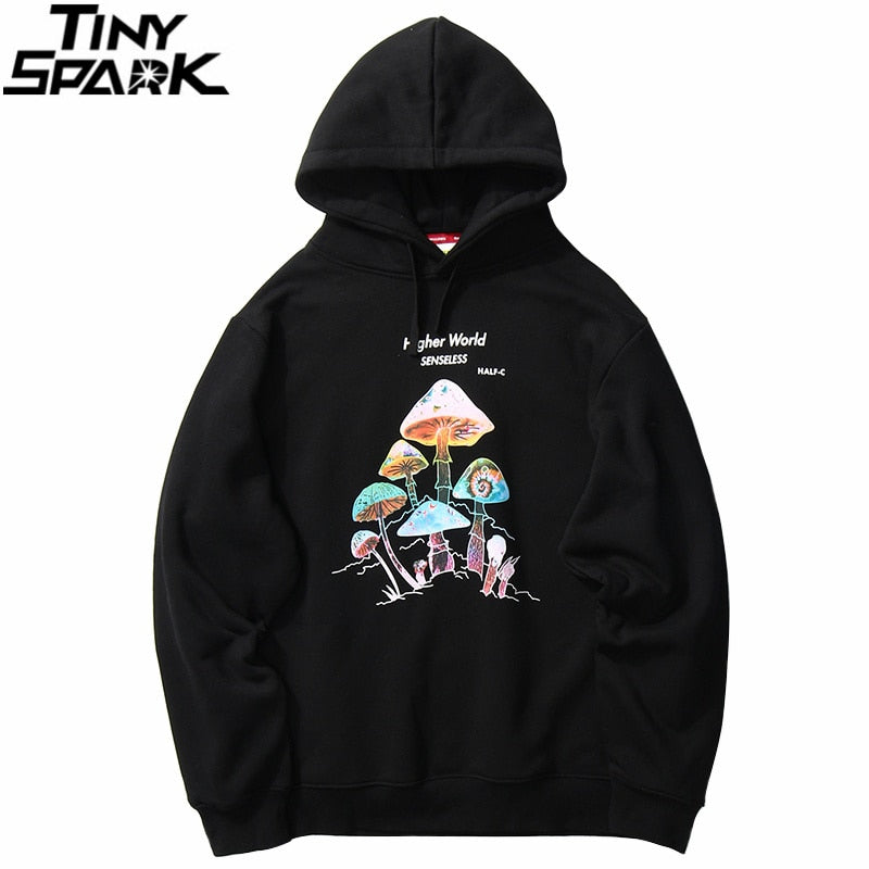 Men Hip Hop Streetwear Rainbow Mushroom Hoodie Sweatshirt Fleece Winter Harajuku Hoodie Pullover Cotton Hooded Sweatshirt