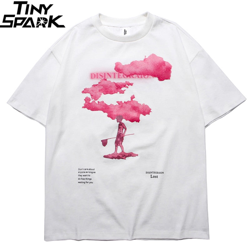 Streetwear Harajuku Tshirt Pink Cloud Hip Hop T Shirt Men Summer Short Sleeve T-Shirt Cotton Fashion Black Tops Tees HipHop