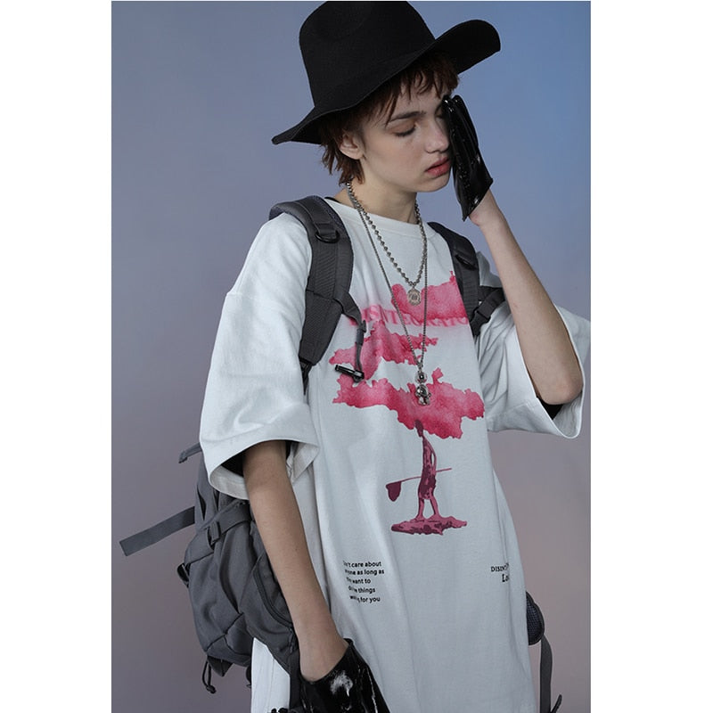 Streetwear Harajuku Tshirt Pink Cloud Hip Hop T Shirt Men Summer Short Sleeve T-Shirt Cotton Fashion Black Tops Tees HipHop