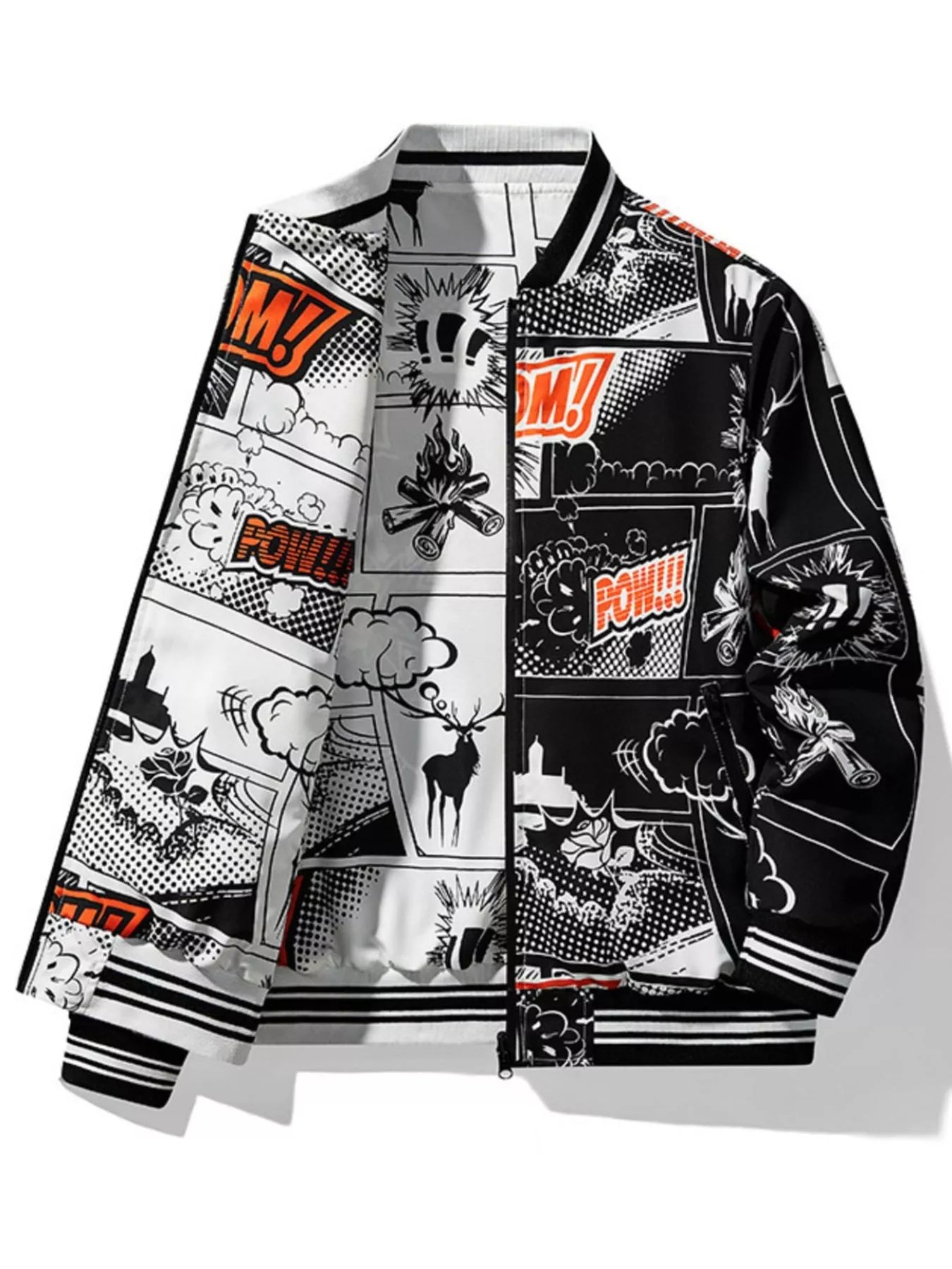 Men's Plus Size Comic Print Zip Up Jacket