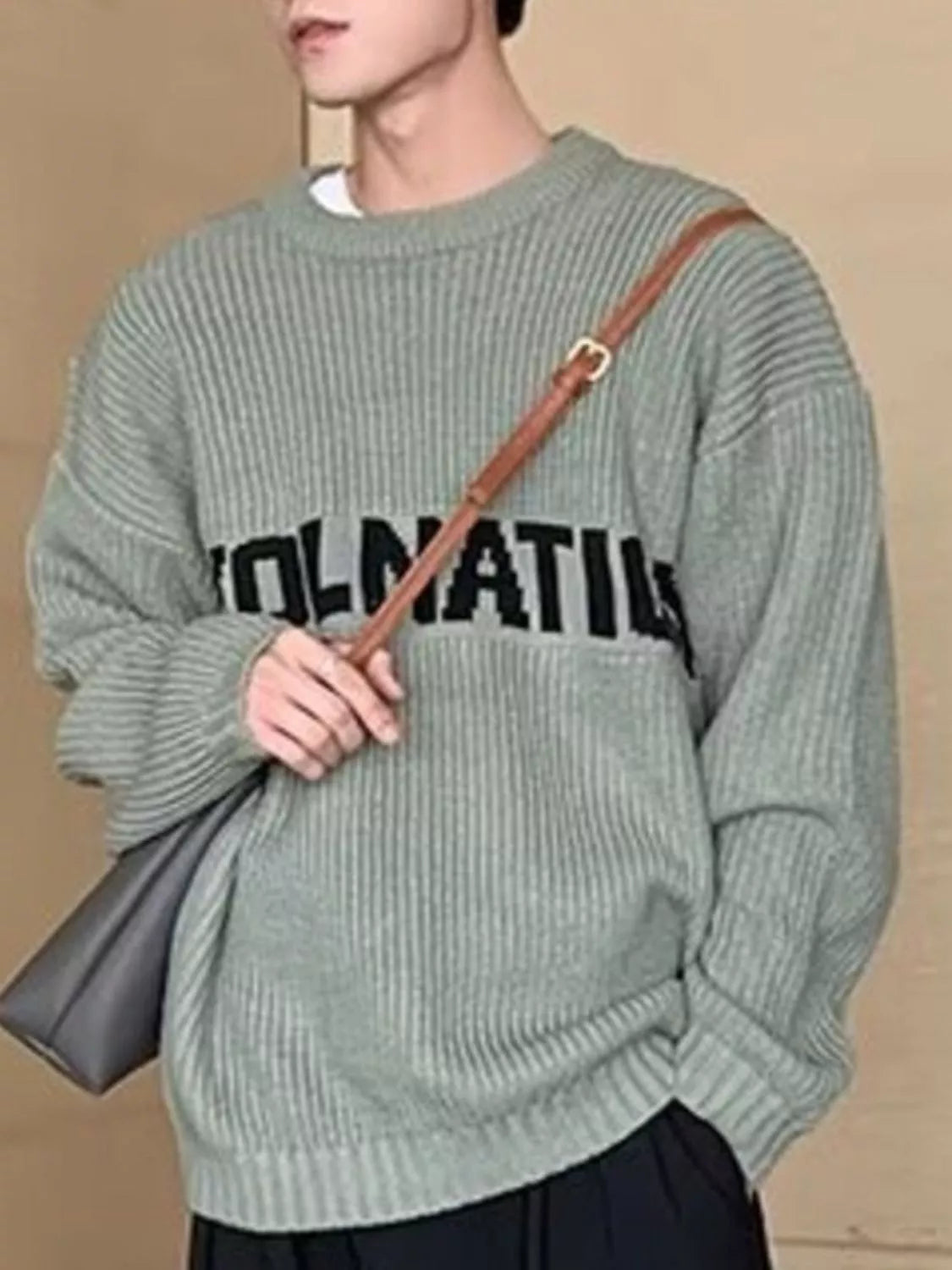 Men's Letter Crew Neck Knitted Sweater