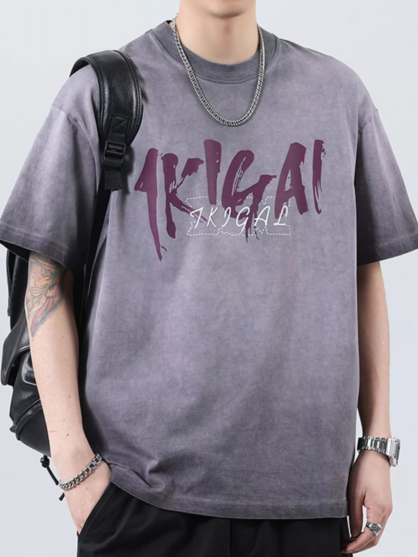 Men's Plus Size Round Neck Washed Oversized Graphic T-Shirt