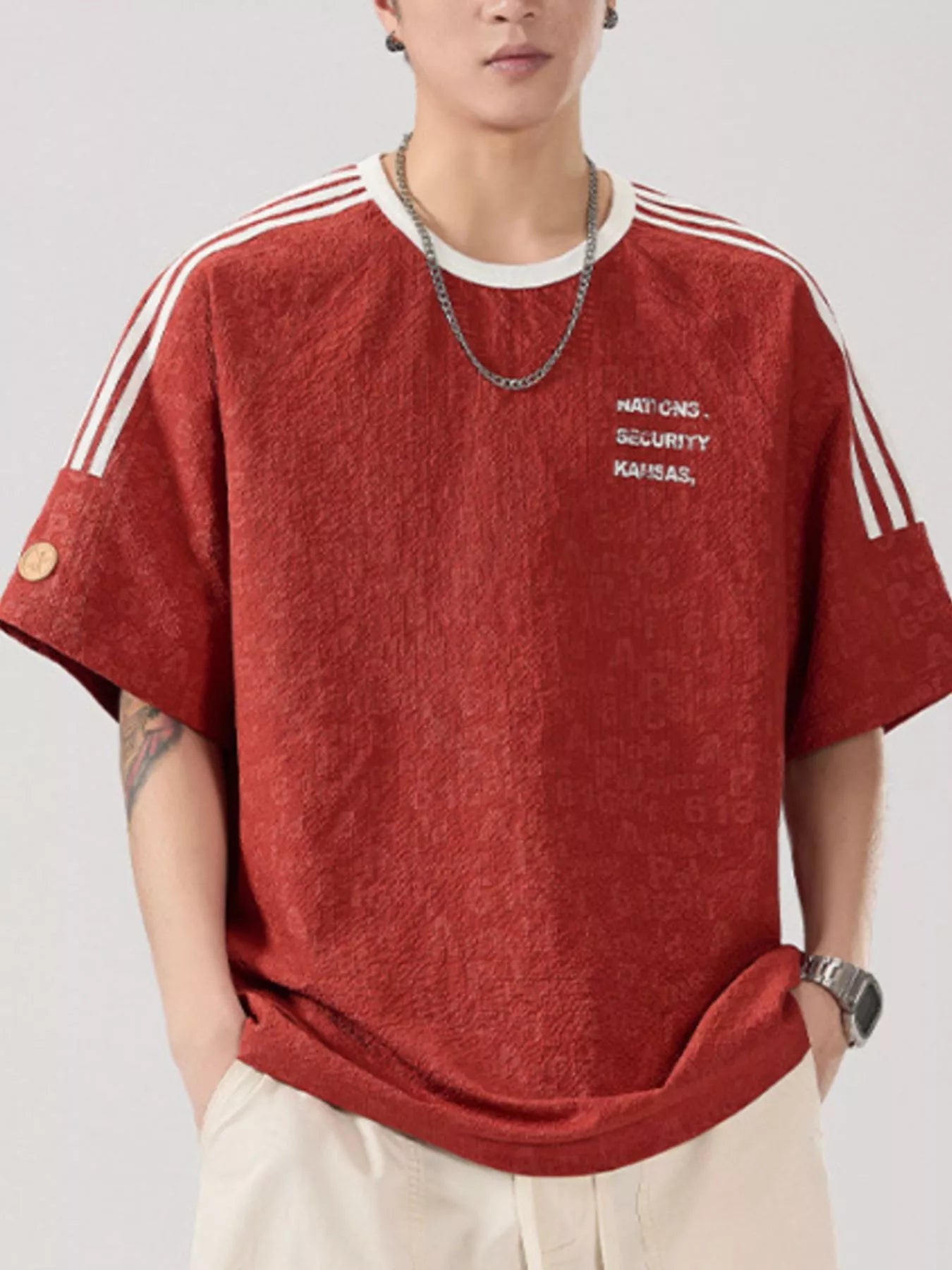 Men's Full Size Striped Shoulder Relaxed Fit T-Shirt Plus Size