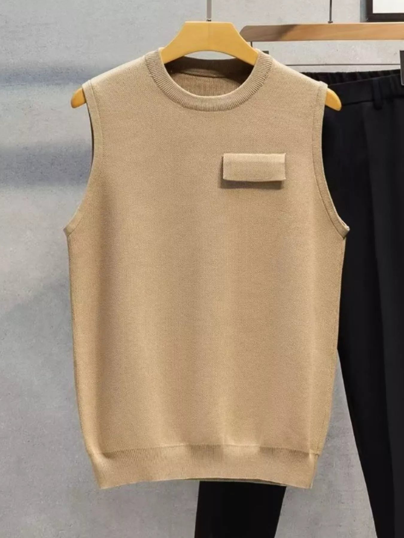 Men's Plus Size Casual Knit Sweater Vest with Pocket