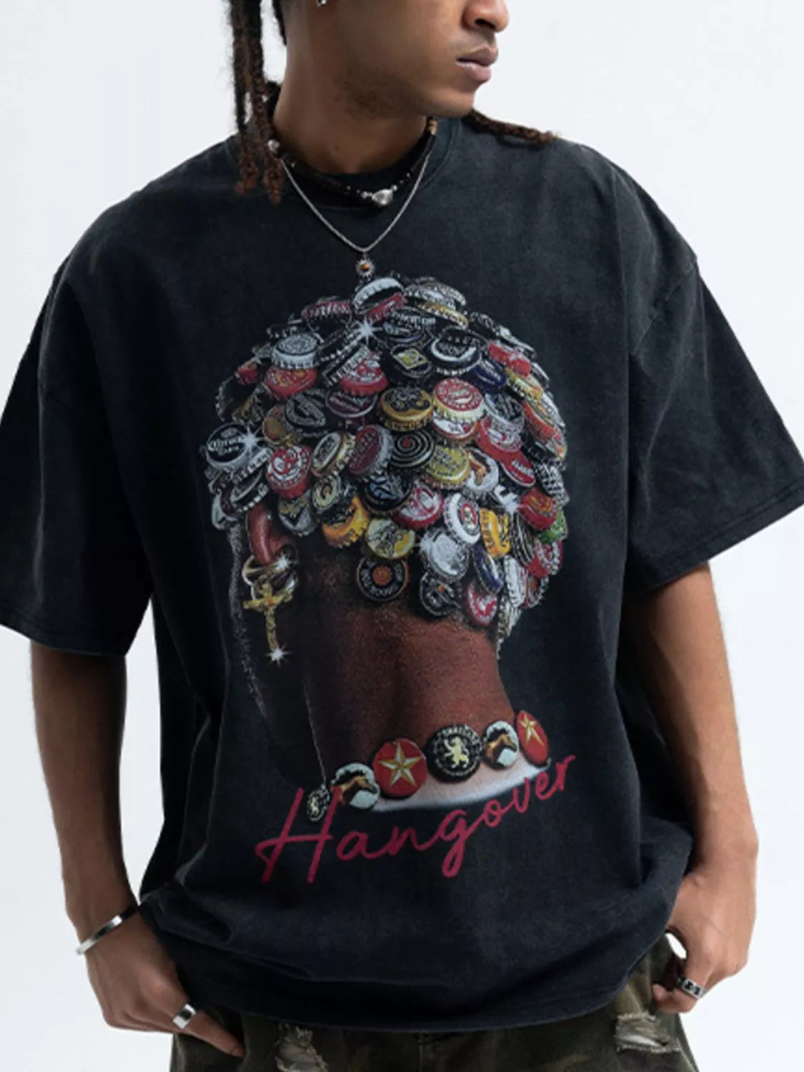 Men's Graphic Round Neck Vintage Wash T-Shirt