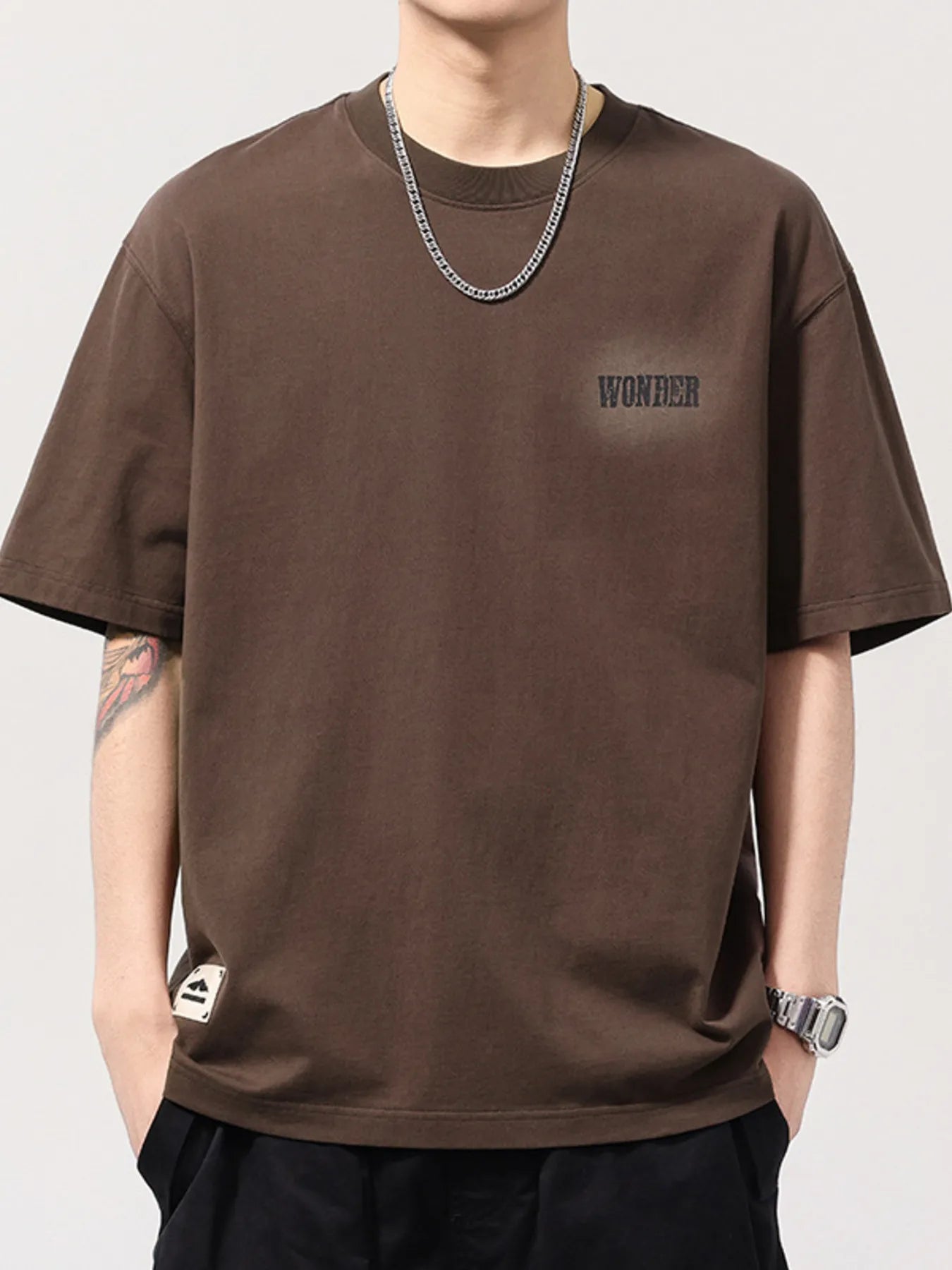 Men's Plus Size Letter Back Round Neck T-Shirt