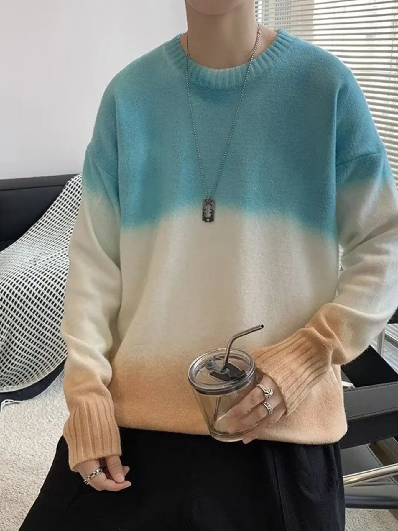 Men's Gradient Long Sleeve Knitted Sweater