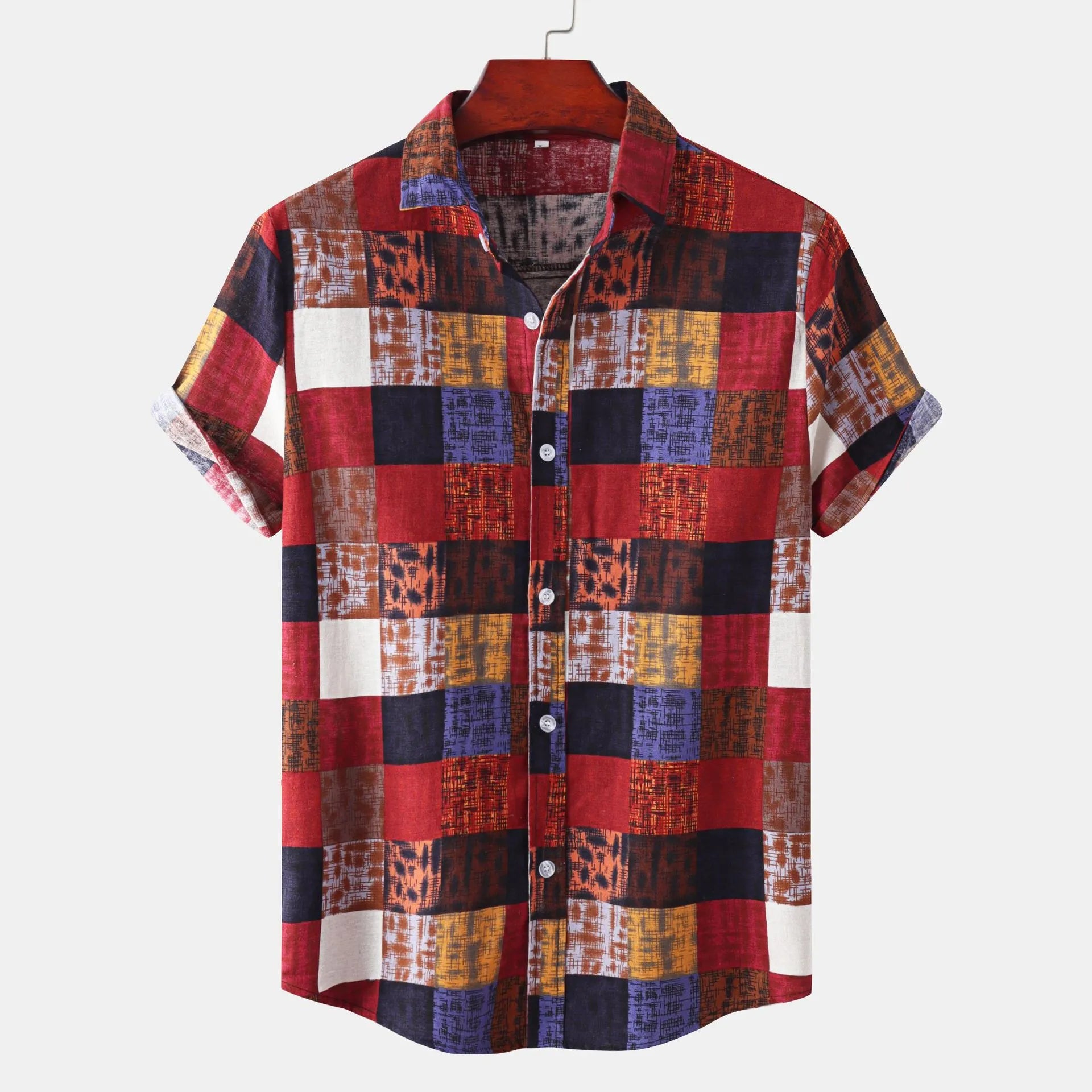 Men's Plus Size Plaid Button Up Short Sleeve Shirt