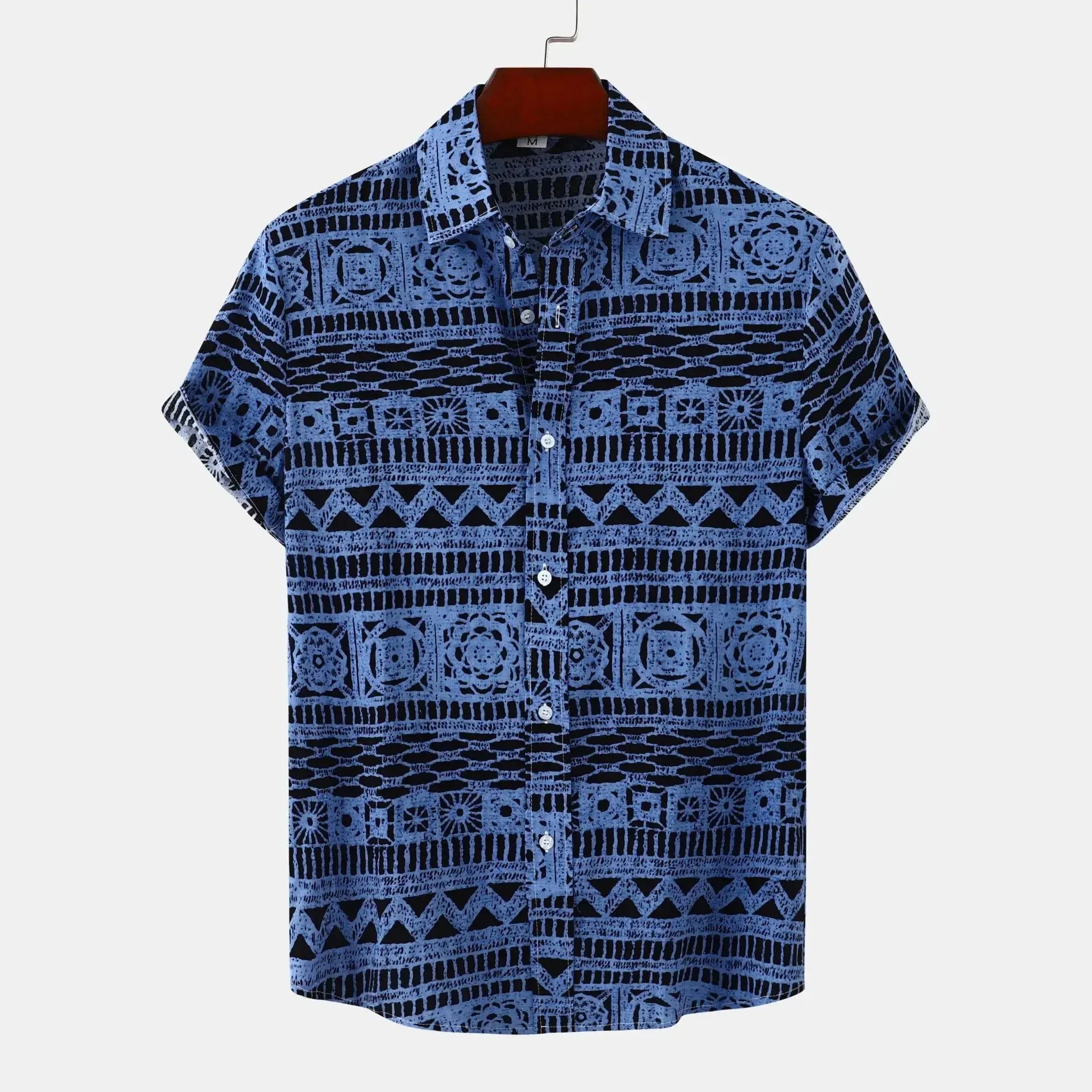 Men's Plus Size Printed Button Up Short Sleeve Shirt