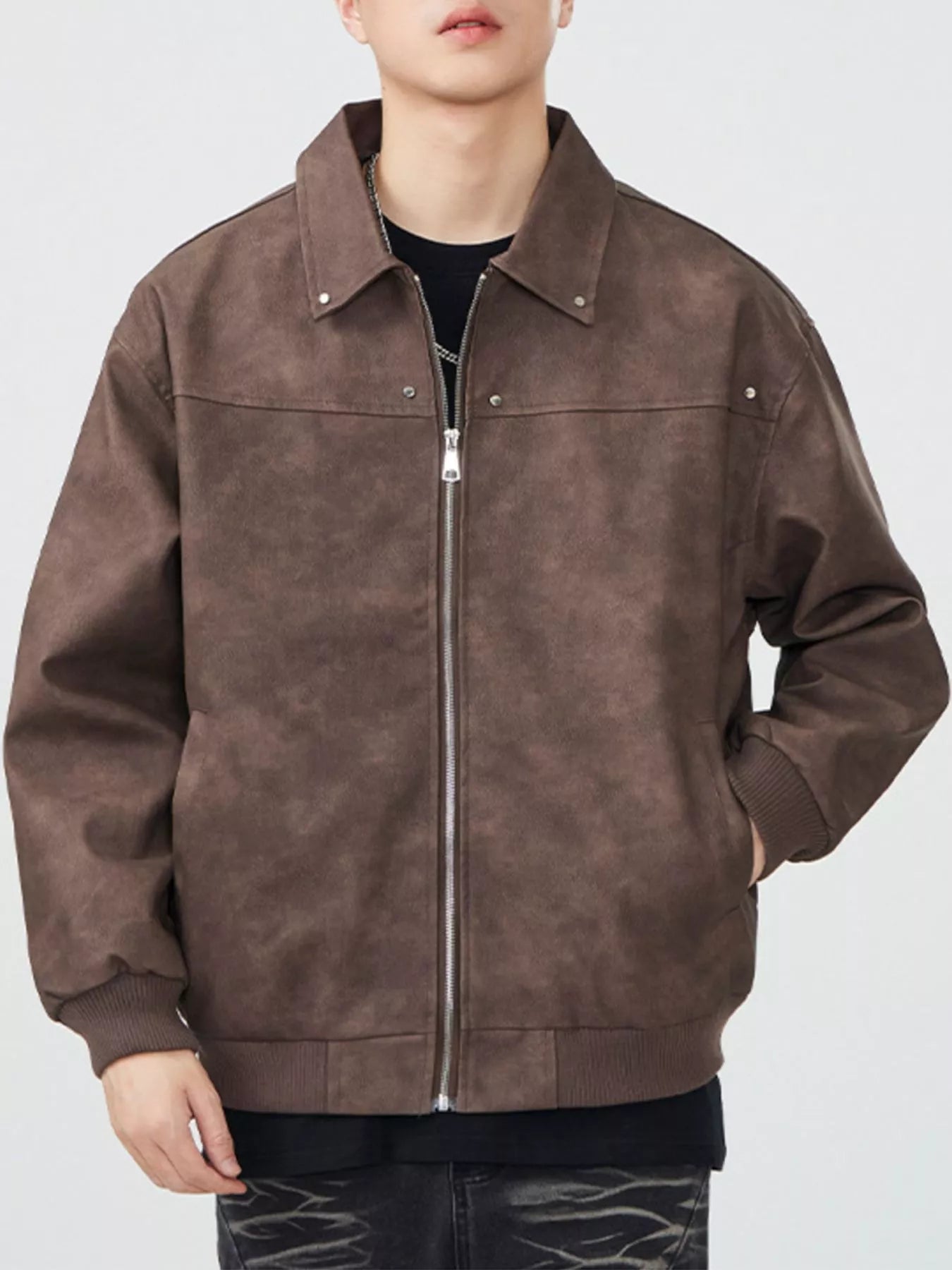 Men's Plus Size Long Sleeve Zip-Up Jacket