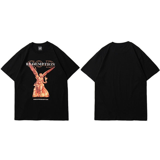 Hip Hop T Shirt Men Streetwear Harajuku Washed Tshirt Reddemption Angel Summer Short Sleeve T-Shirt Cotton Fashion Tops Tee