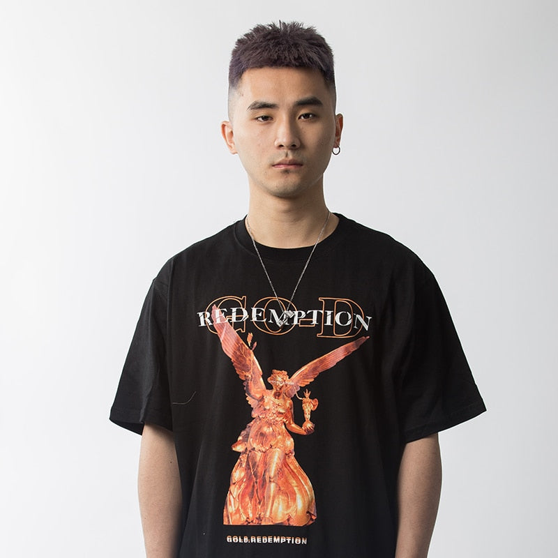 Hip Hop T Shirt Men Streetwear Harajuku Washed Tshirt Reddemption Angel Summer Short Sleeve T-Shirt Cotton Fashion Tops Tee