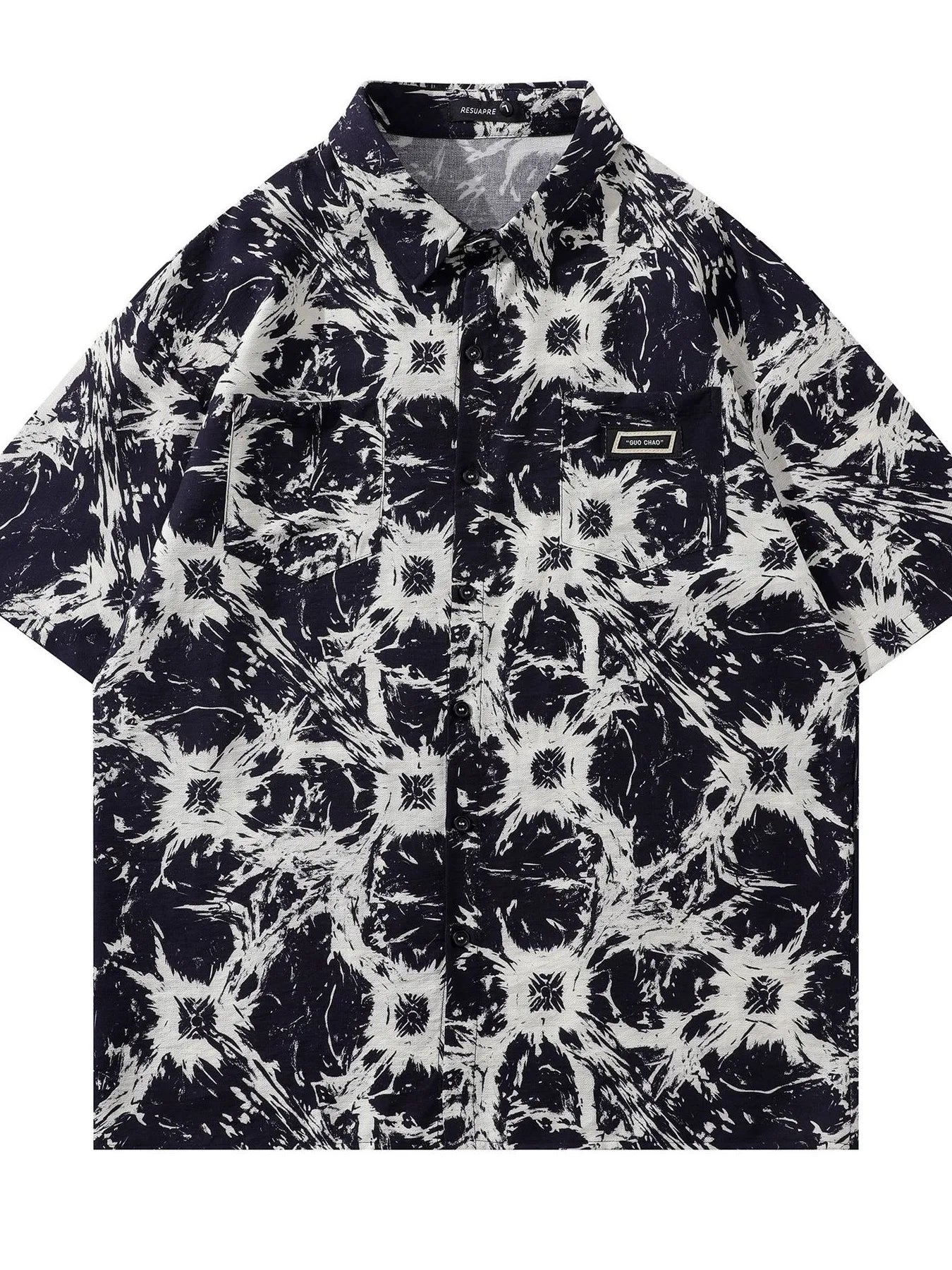Men's Oversized Printed Button Up Short Sleeve Shirt