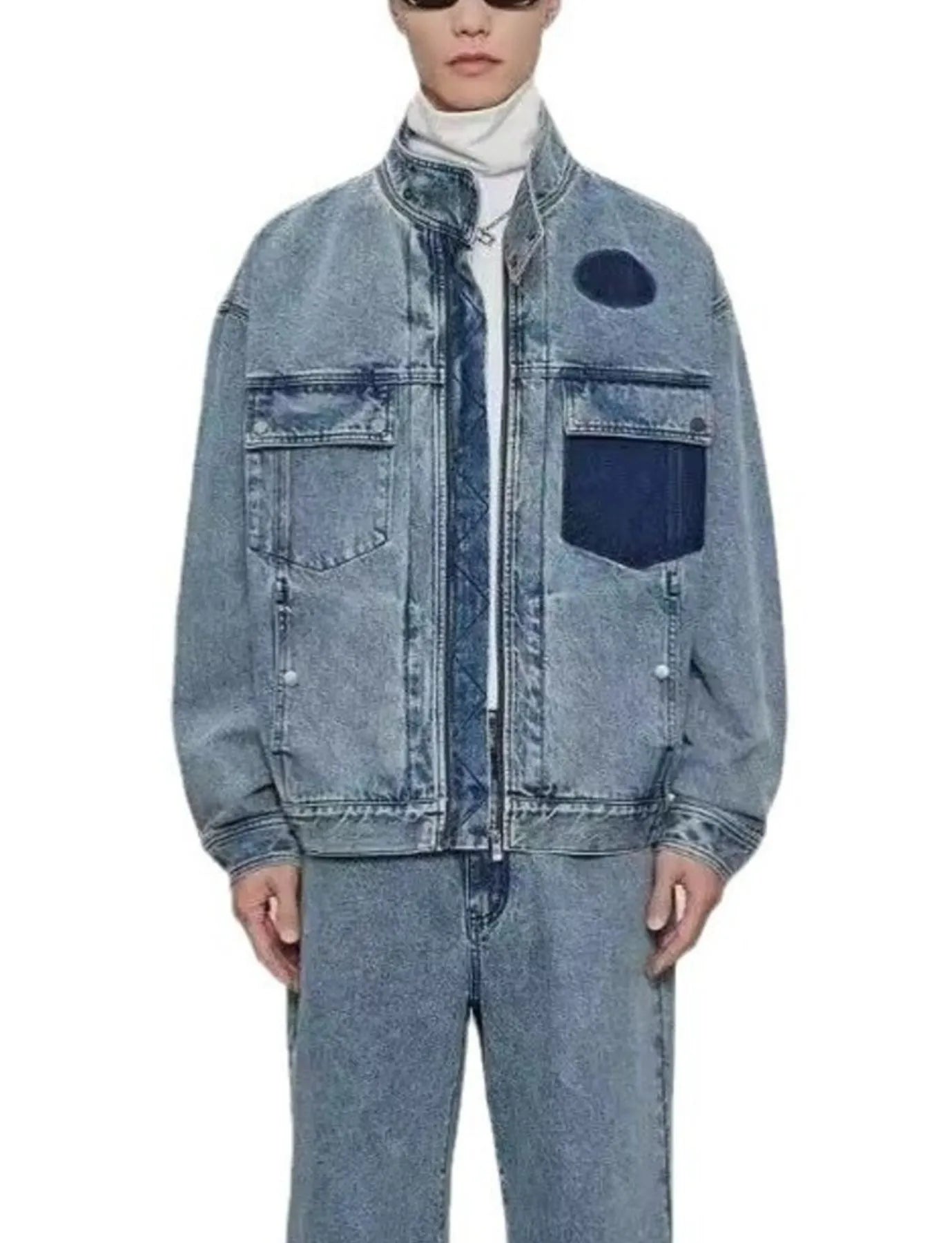 Men's Plus Size Washed Zip Up Denim Jacket