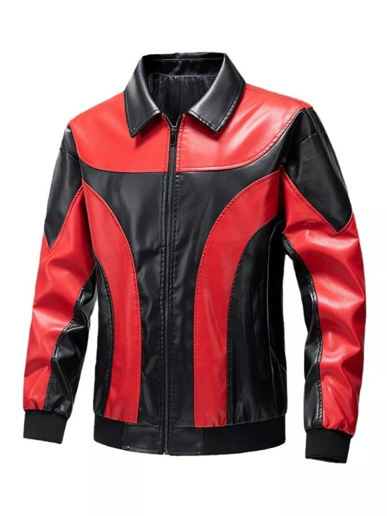 Men's Two-Tone Zip Up Leather Jacket