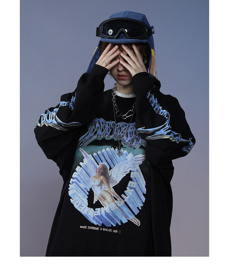 Men Hip Hop T Shirt Streetwear Retro Angel Print Harajuku Tshirt