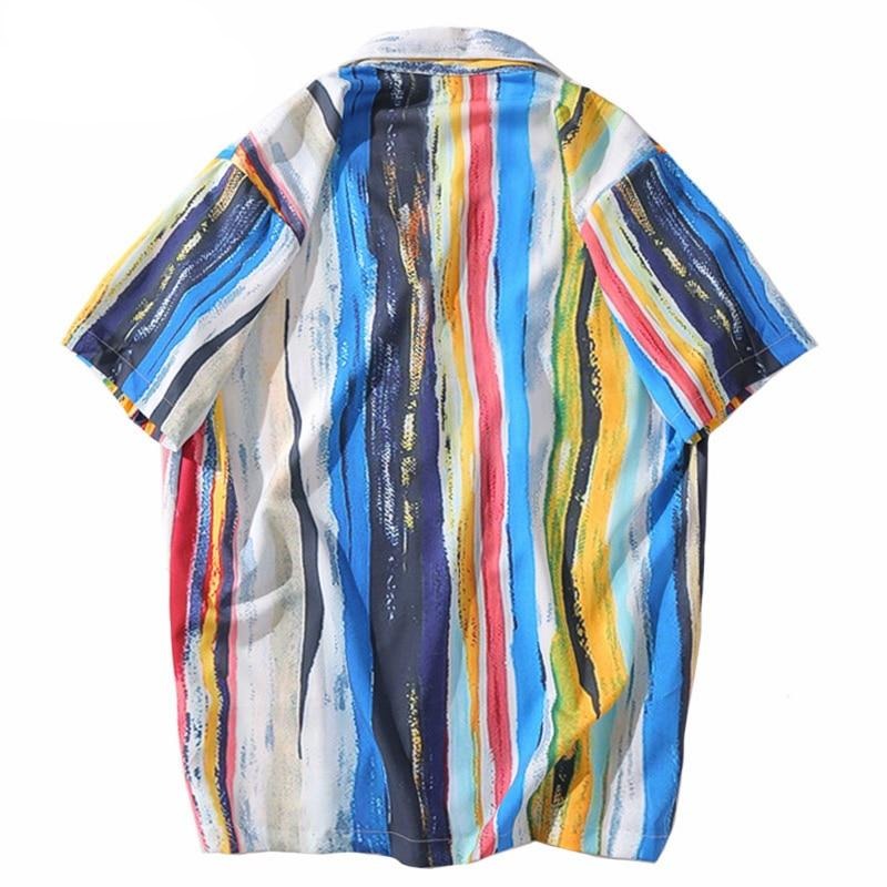 Men Hawaiian Shirt Painting Rainbow Stripe Hip Hop Shirt