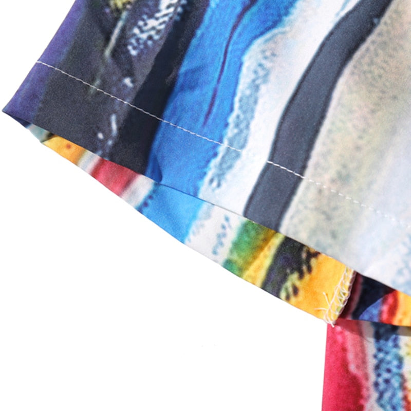 Men Hawaiian Shirt Painting Rainbow Stripe Hip Hop Shirt