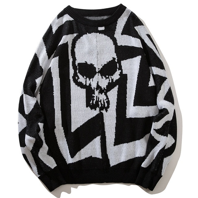 Men Skull Printed Hip Hop Sweater Streetwear High Quality Loose Oversized Sweaters Casual Pullover Clothing KA13
