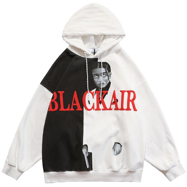 Hoodie Men Cool Man Color Block Print Pullover Winter Plus Velvet Cozy Hipster Hip Hop Punk High Street Male Streetwear